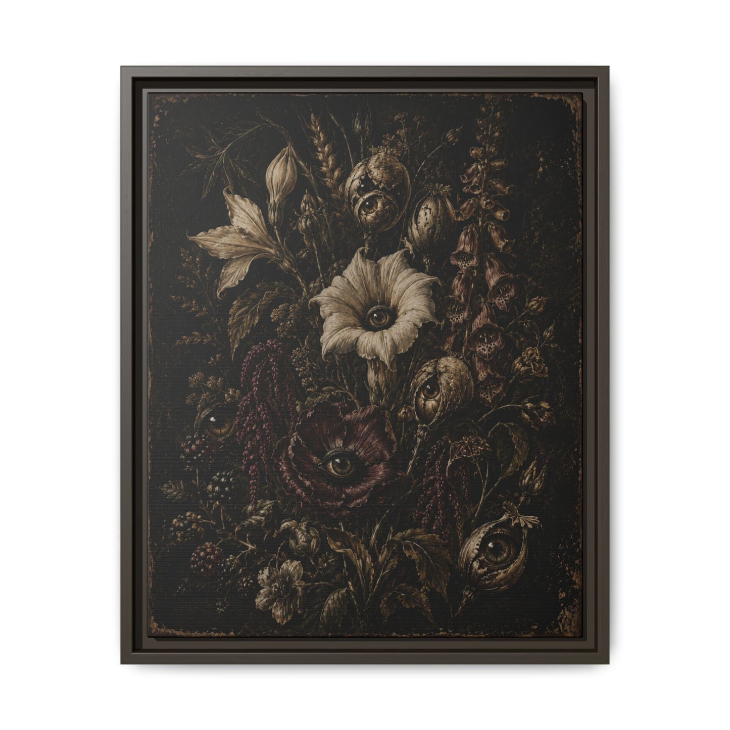 Framed Matte Canvas Print — Vintage Dark Floral Art