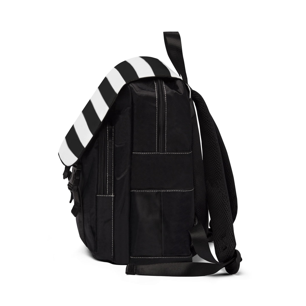 Black White Striped Backpack, Gothic Canvas Daypack, Alternative School Bag, Monochrome Travel Backpack, Goth Book Bag