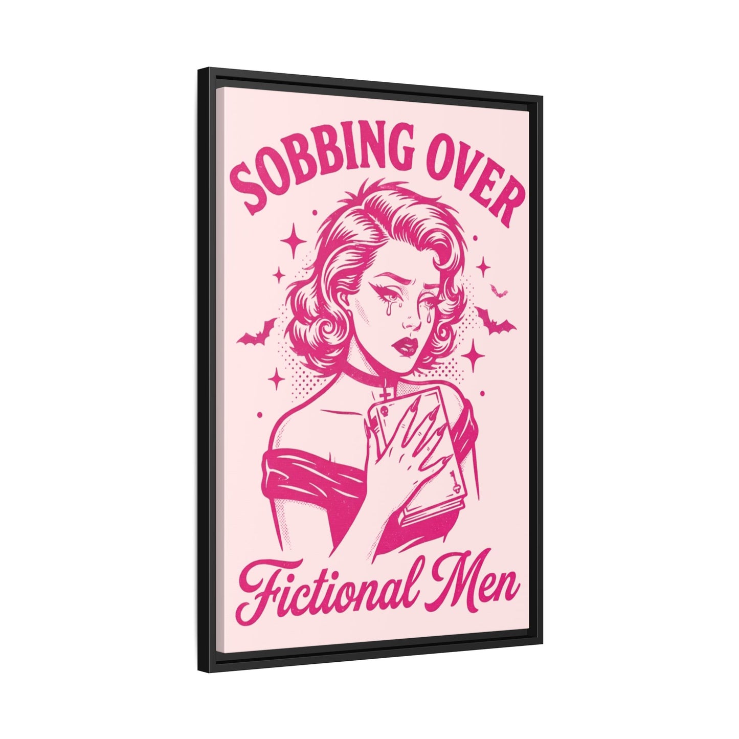 Framed Canvas Print — “Sobbing Over Fictional Men” Retro Pop Art