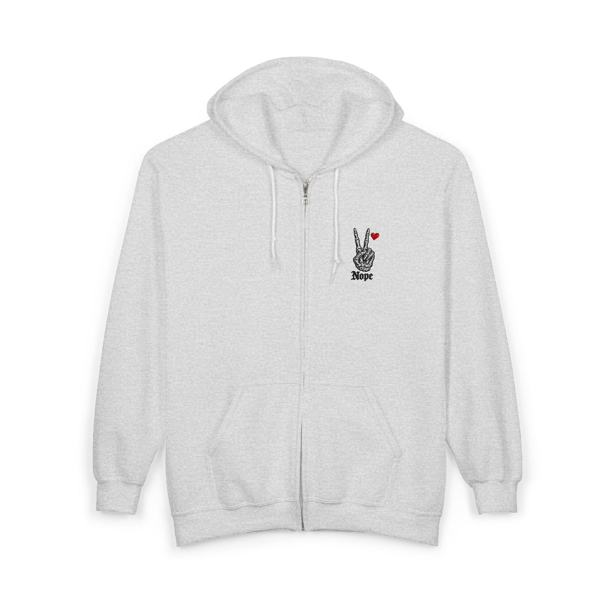 Peace Rabbit Zip Hoodie — Cute Bunny Giving Peace Sign with Tiny Red Heart