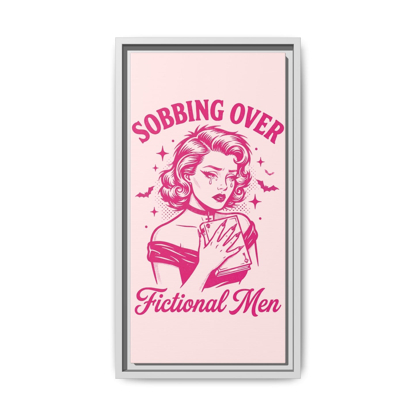Framed Canvas Print — “Sobbing Over Fictional Men” Retro Pop Art
