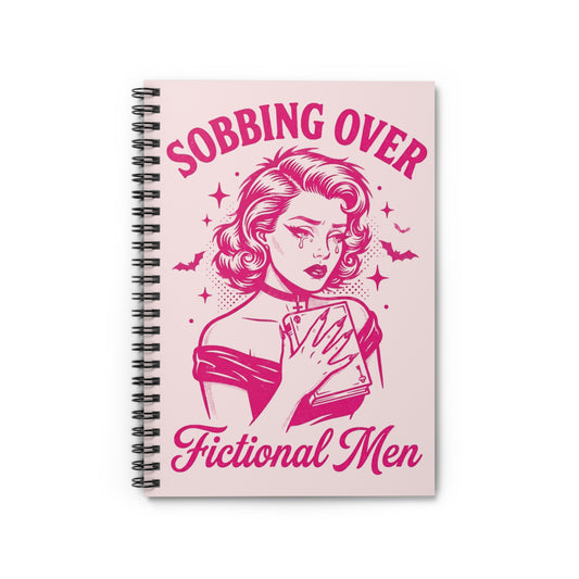 Sobbing Over Fictional Men Spiral Notebook – Pink Retro Journal for Book Lovers