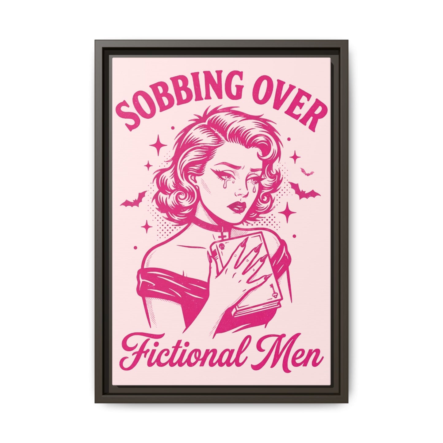 Framed Canvas Print — “Sobbing Over Fictional Men” Retro Pop Art