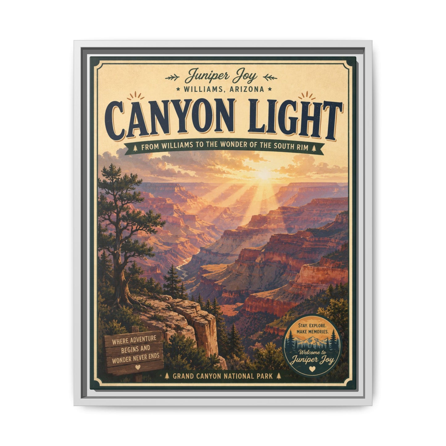Canyon Light Framed Canvas Art — Vintage National Park Travel Poster