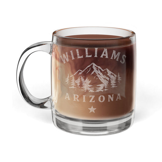 Engraved Glass Coffee Mug — Mountain & Arizona Travel Design, 12.25 oz