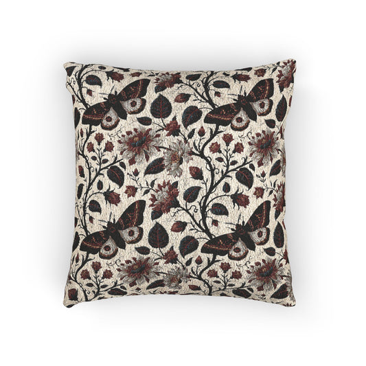 Gothic Floral Throw Pillow | Dark Cottagecore Accent Pillow | Moth Botanical Cushion | Victorian Gothic Home Decor | Decorative Pillow