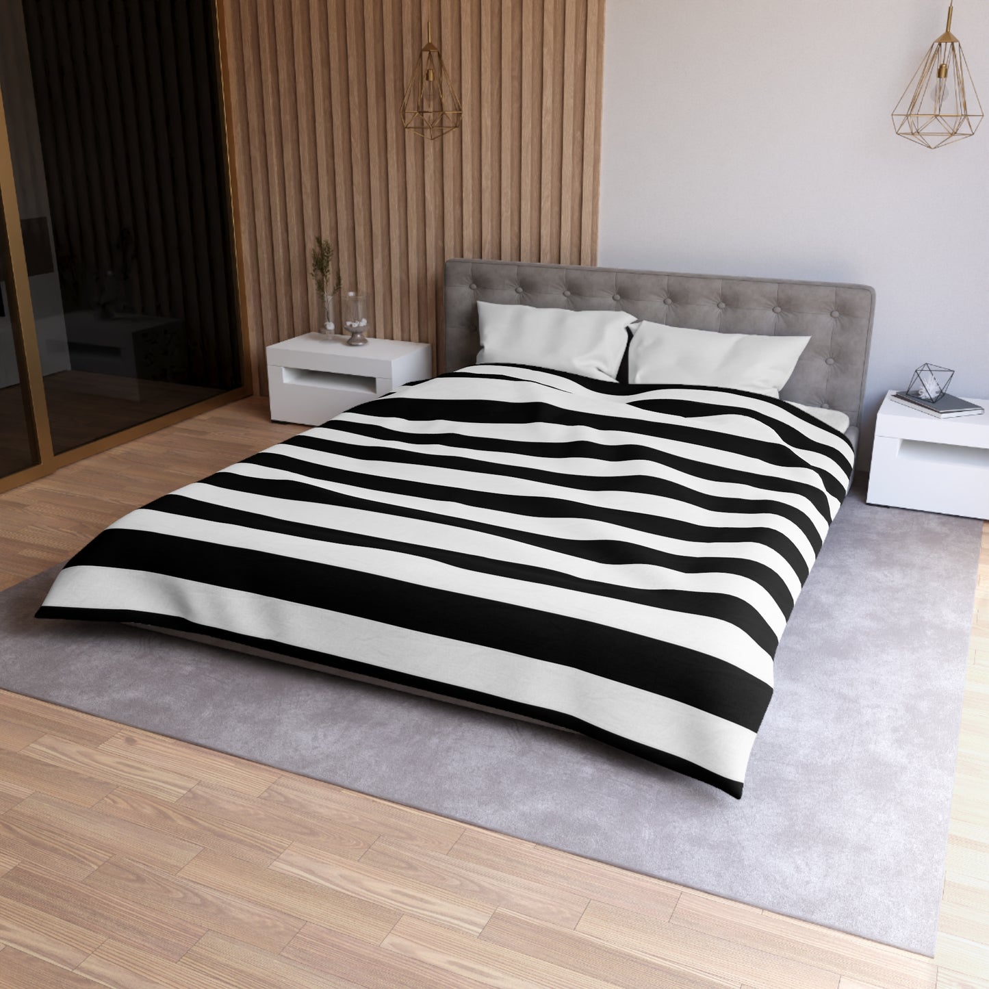 Black White Striped Duvet Cover, Gothic Bedding, Microfiber Bed Cover, Modern Goth Bedroom Decor, Minimalist Twin Queen King Duvet