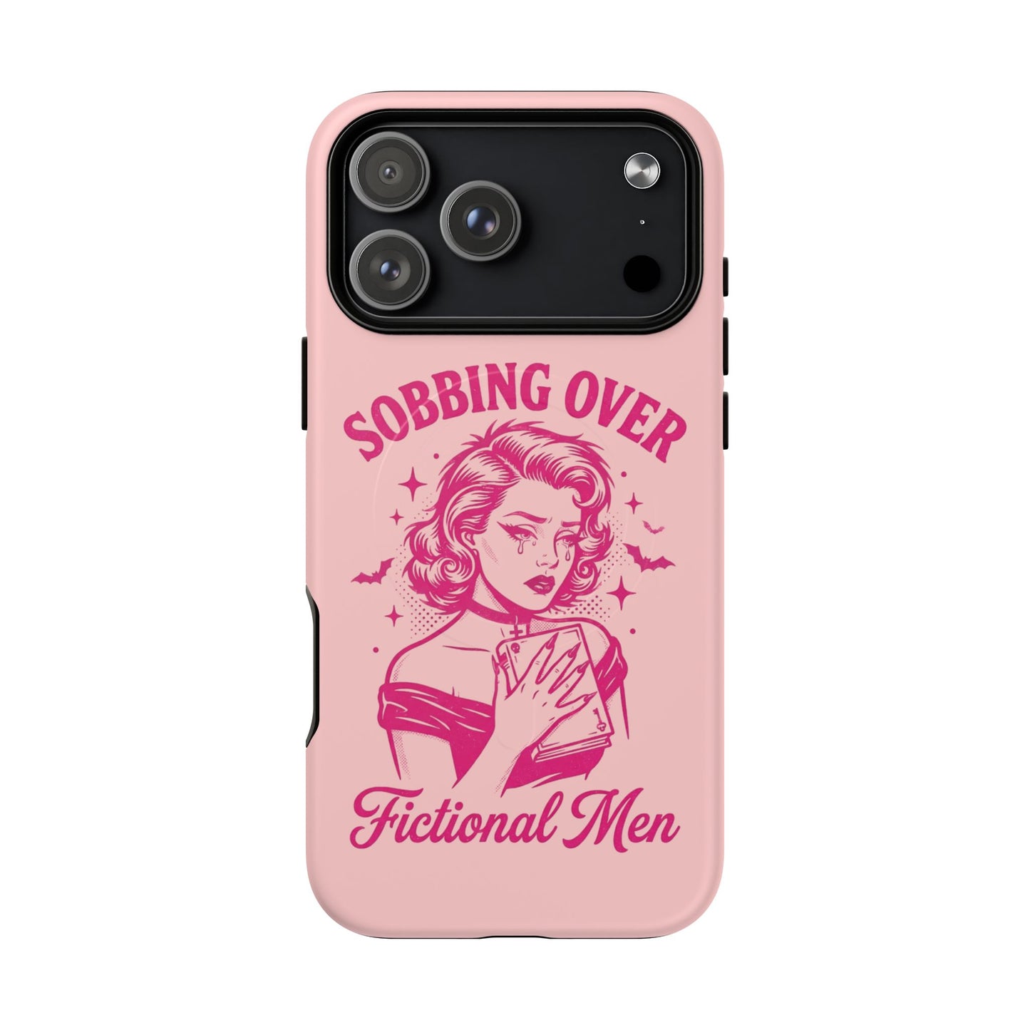 Phone Case — Pink “Sobbing Over Fictional Men” Tough Magnetic Protective Cover