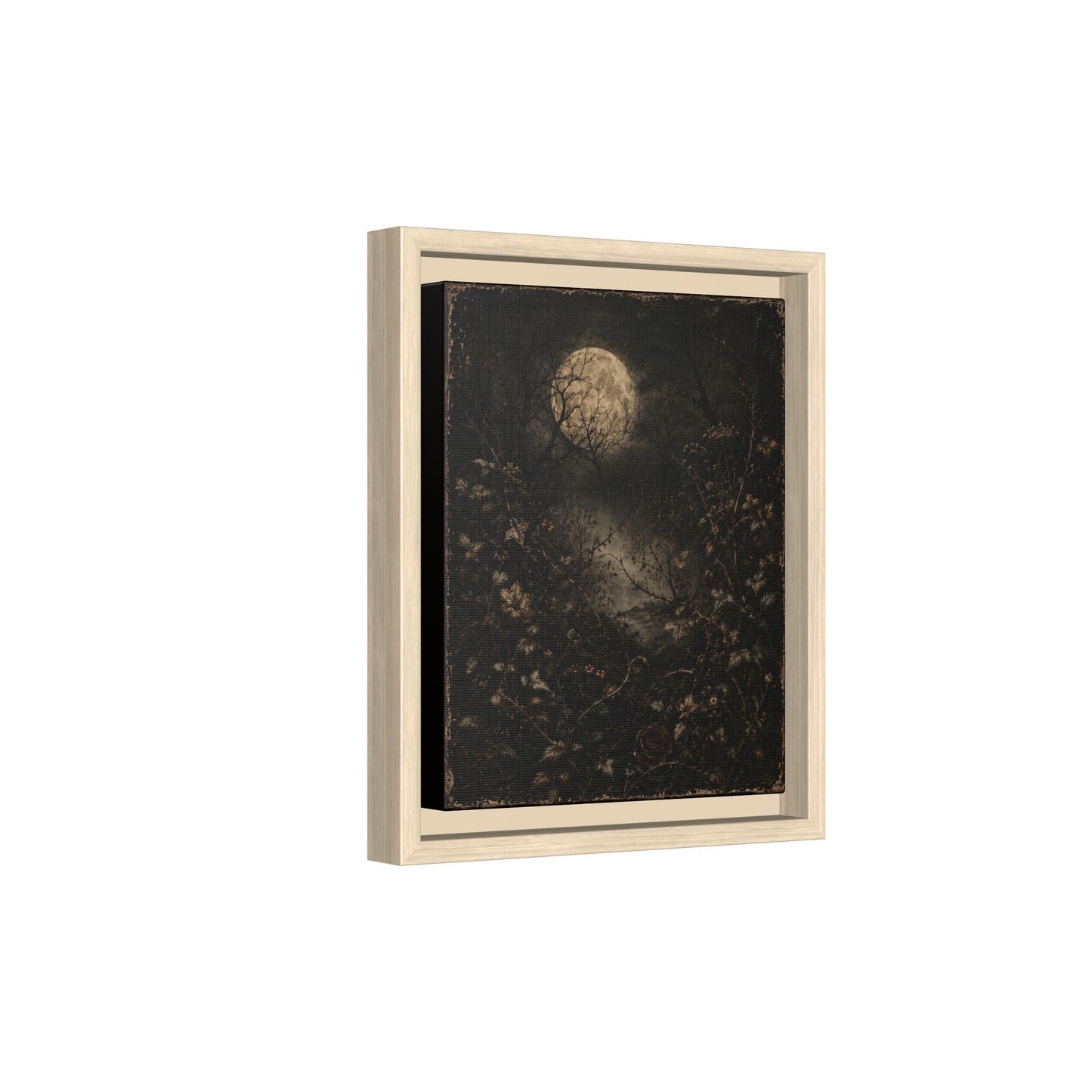 Framed Matte Canvas Art — Moonlit Forest Landscape