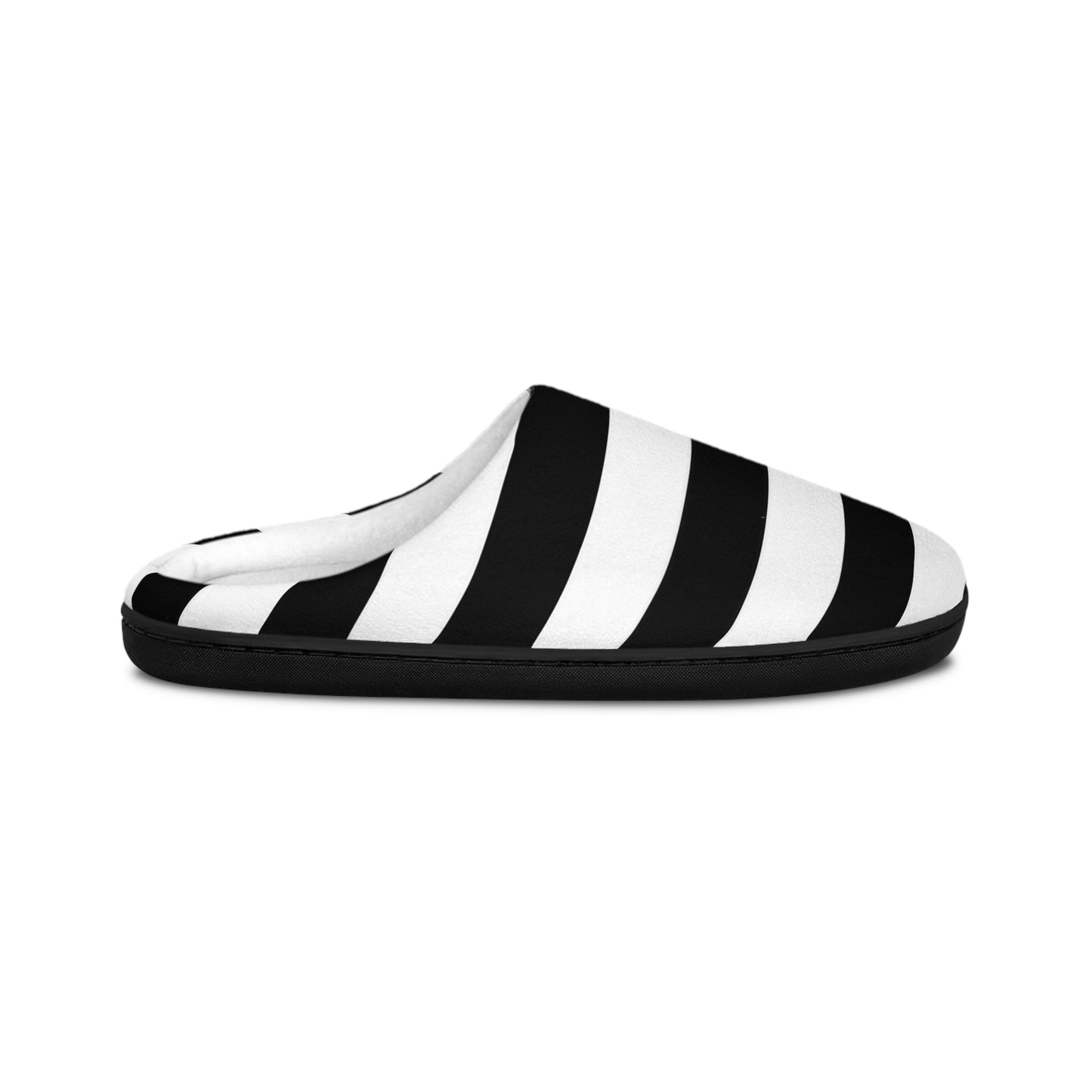 Black White Striped Men’s Slippers, Gothic House Shoes, Cozy Indoor Slippers, Alternative Goth Gift for Him, Soft Fleece Shoes