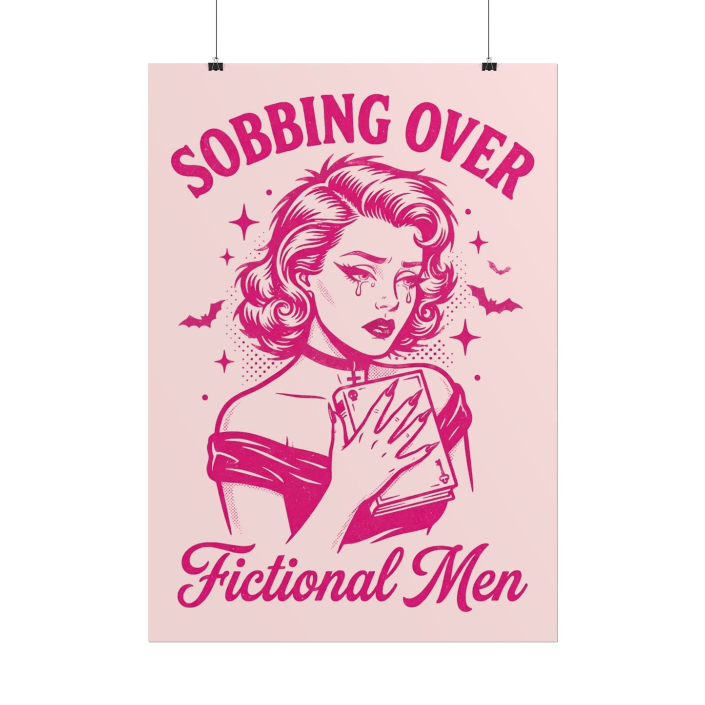 Rolled Poster — Sobbing Over Fictional Men Retro Pop Art Bookish Wall Art