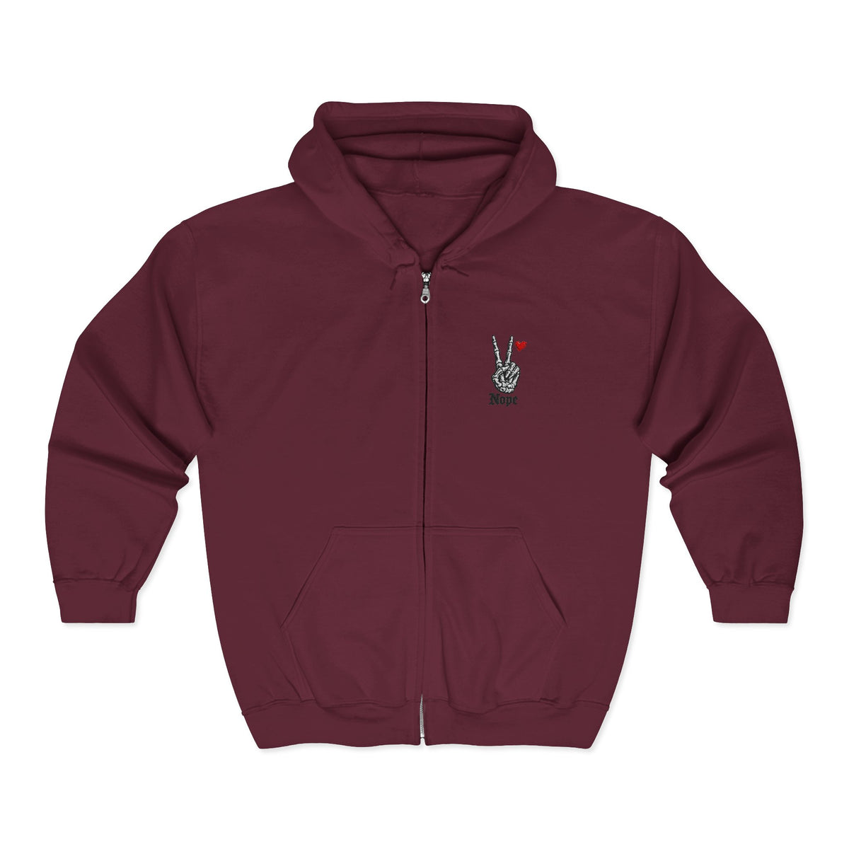 Peace Rabbit Zip Hoodie — Cute Bunny Giving Peace Sign with Tiny Red Heart