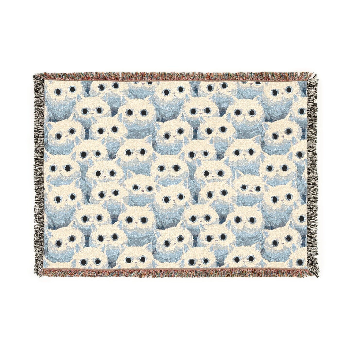 White Cat Woven Blanket — Cute Fluffy Cat Throw for Cat Lovers & Kawaii Cottagecore Decor