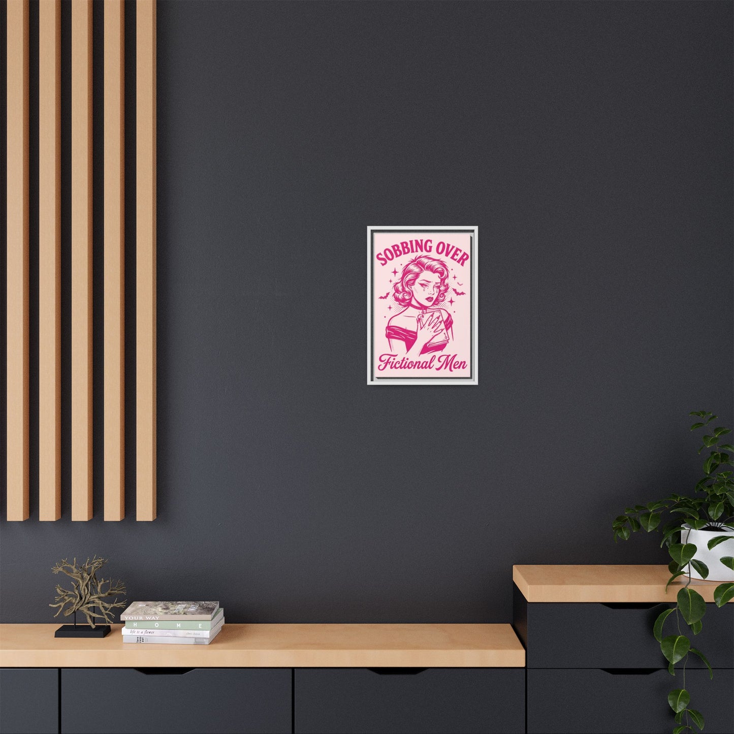 Framed Canvas Print — “Sobbing Over Fictional Men” Retro Pop Art