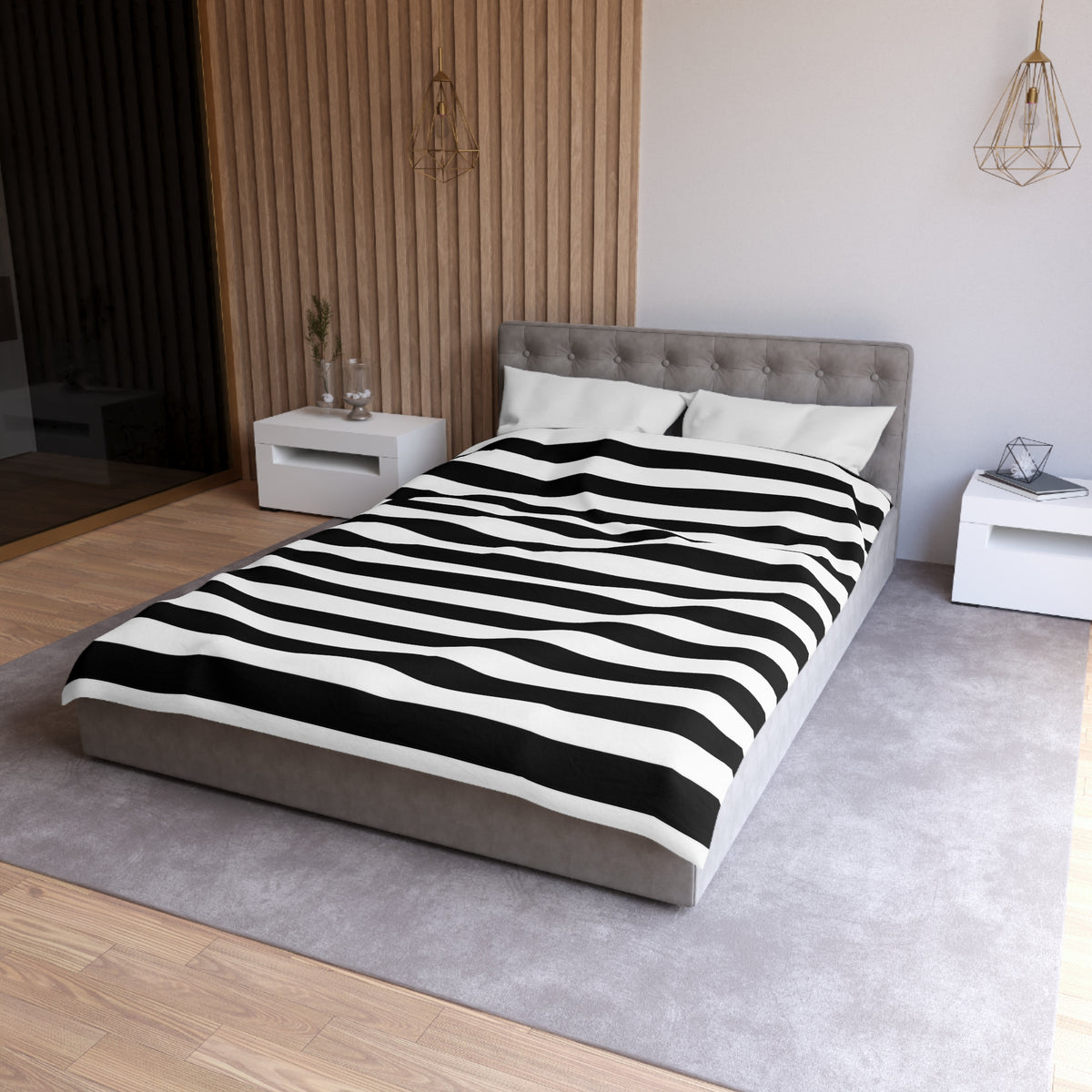 Black White Striped Duvet Cover, Gothic Bedding, Microfiber Bed Cover, Modern Goth Bedroom Decor, Minimalist Twin Queen King Duvet