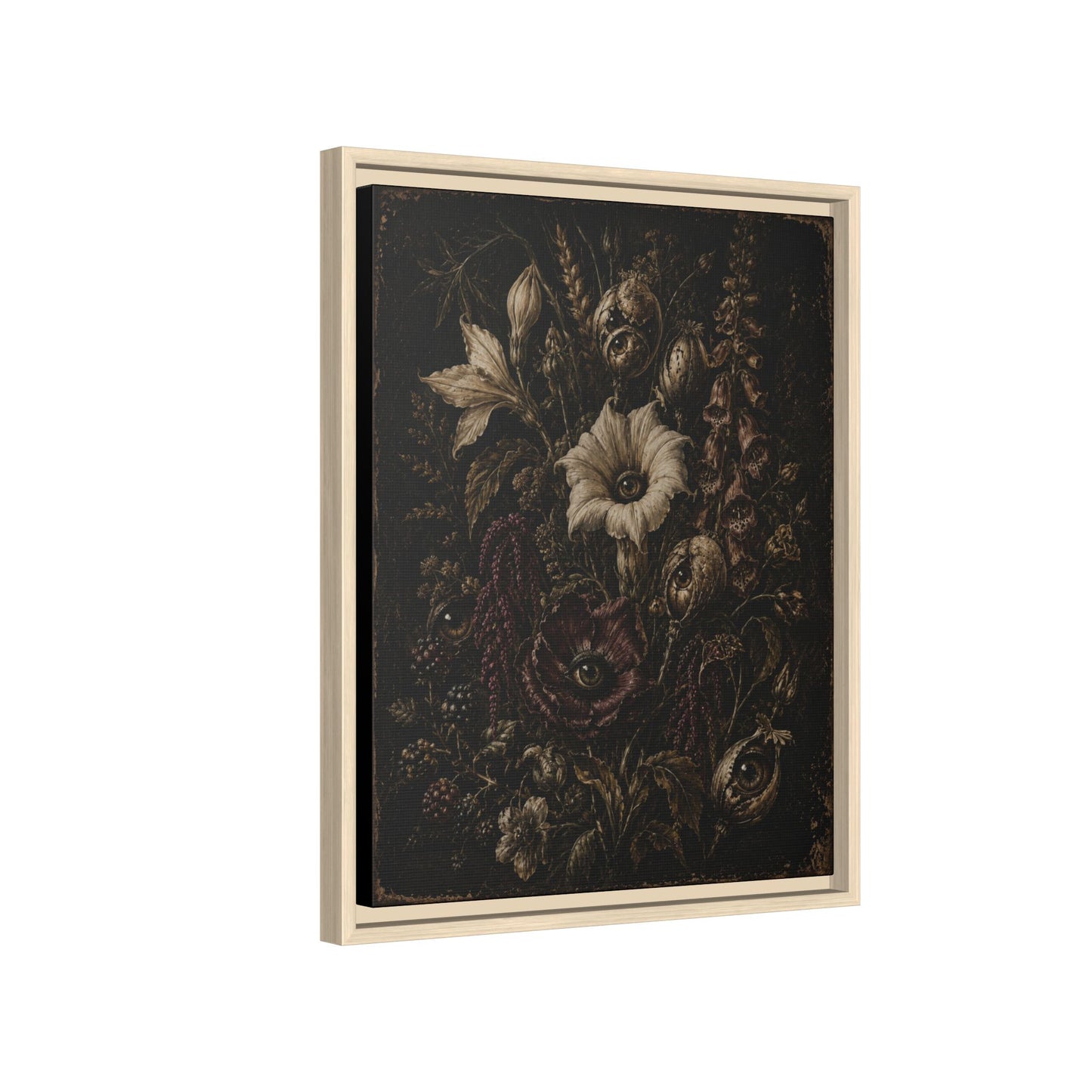 Framed Matte Canvas Print — Vintage Dark Floral Art