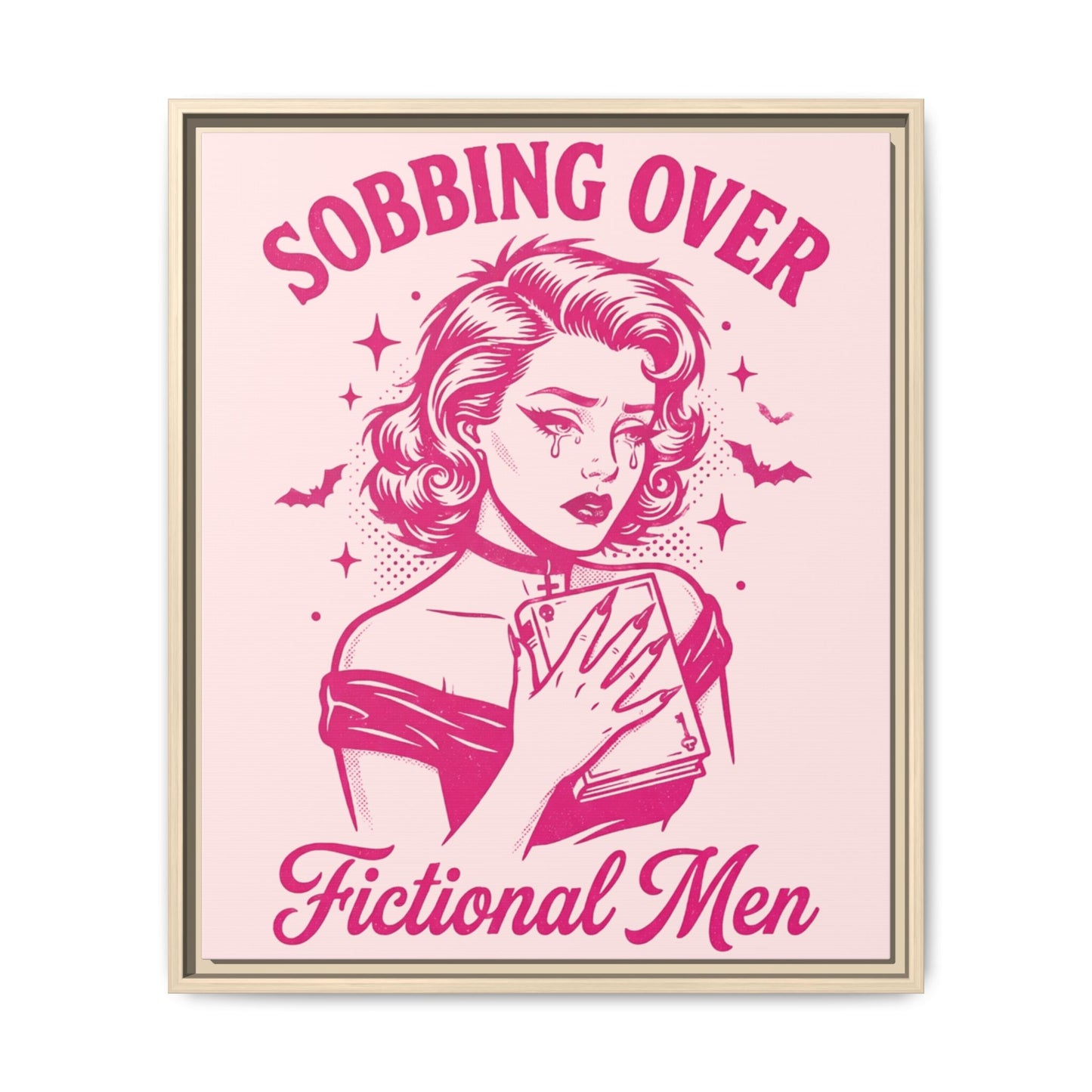 Framed Canvas Print — “Sobbing Over Fictional Men” Retro Pop Art