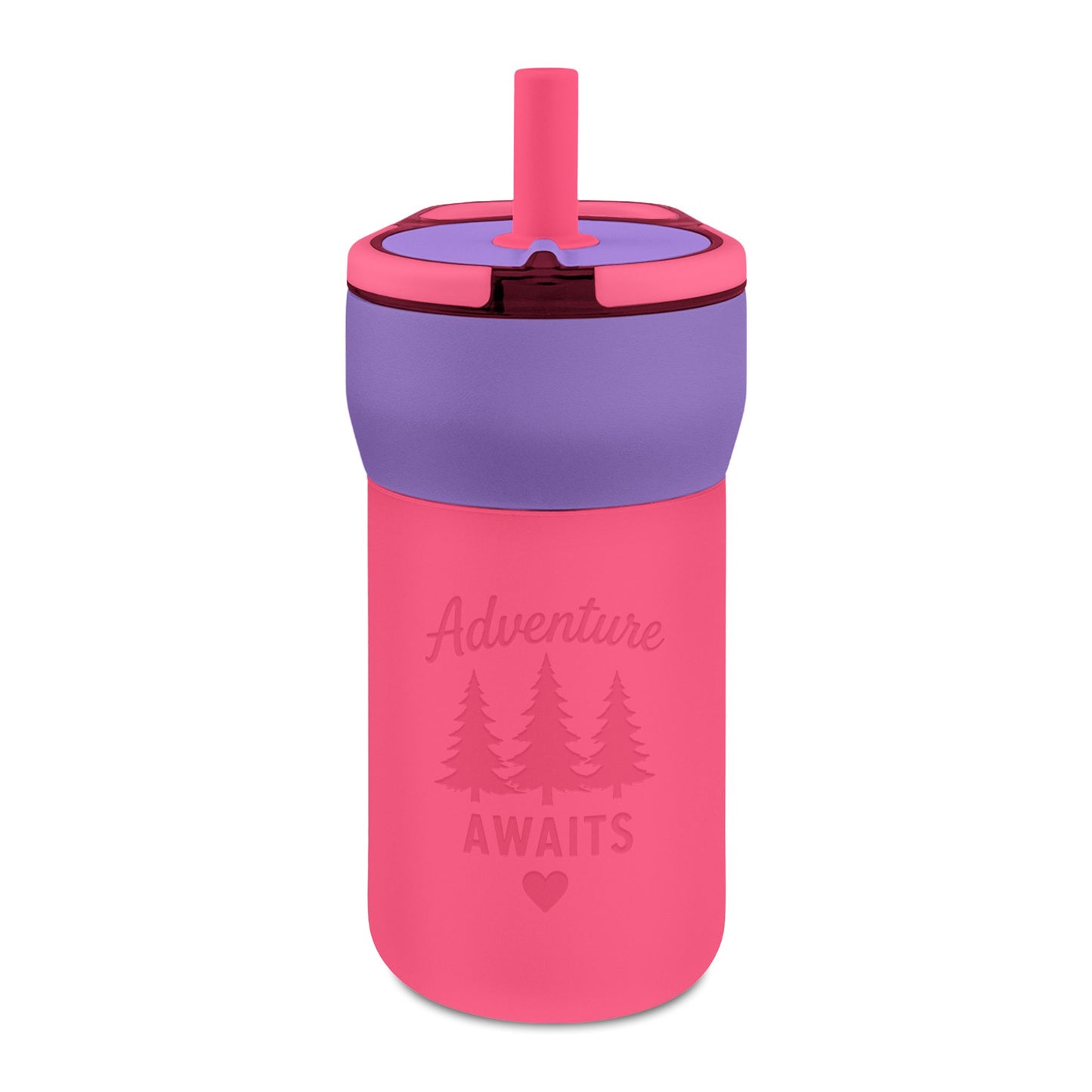12oz Kids Straw Tumbler — 'Adventure Awaits' Engraved Leakproof Cup
